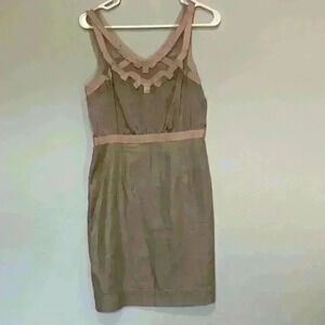 Ann Taylor Loft Sz 4 Tan Lace & Ribbon Sleeveless Cotton Polyester Dress